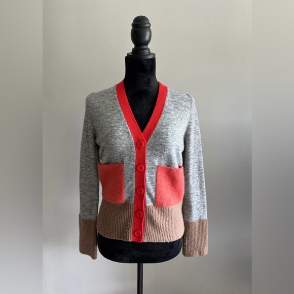 COS Colour-block Cardigan With Pockets In Red - Picture 2 of 6